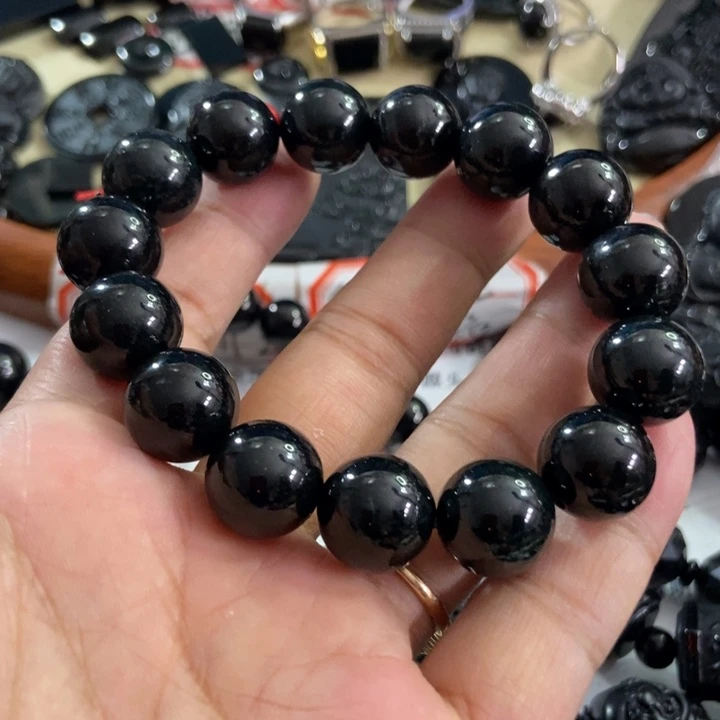 未镶嵌手链翡翠墨翠14有水线微瑕