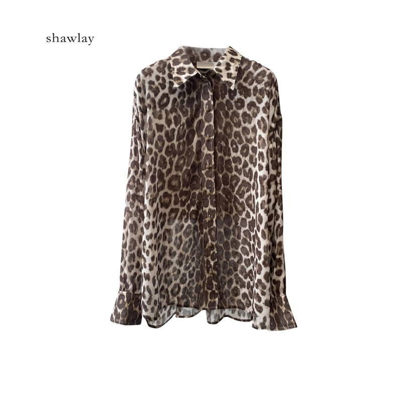 法式复古豹纹长袖衬衫CL3083