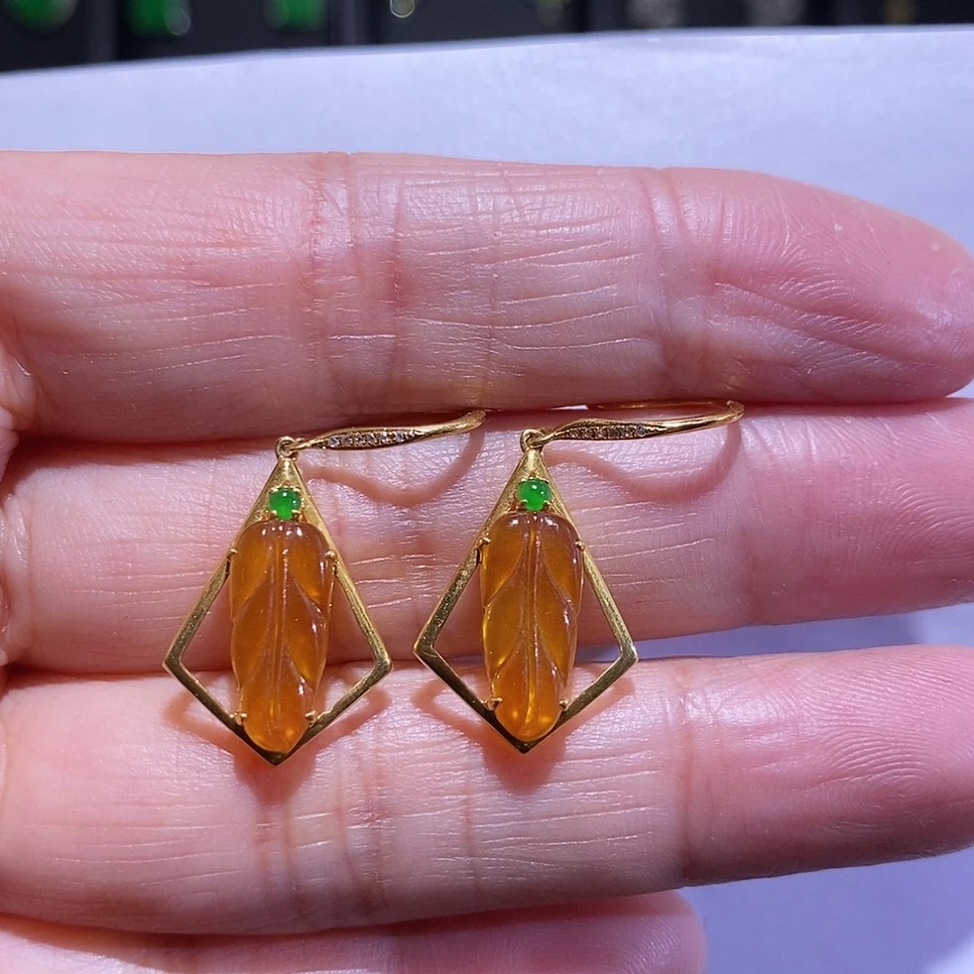 翡翠颈饰18K金镶嵌耳钩