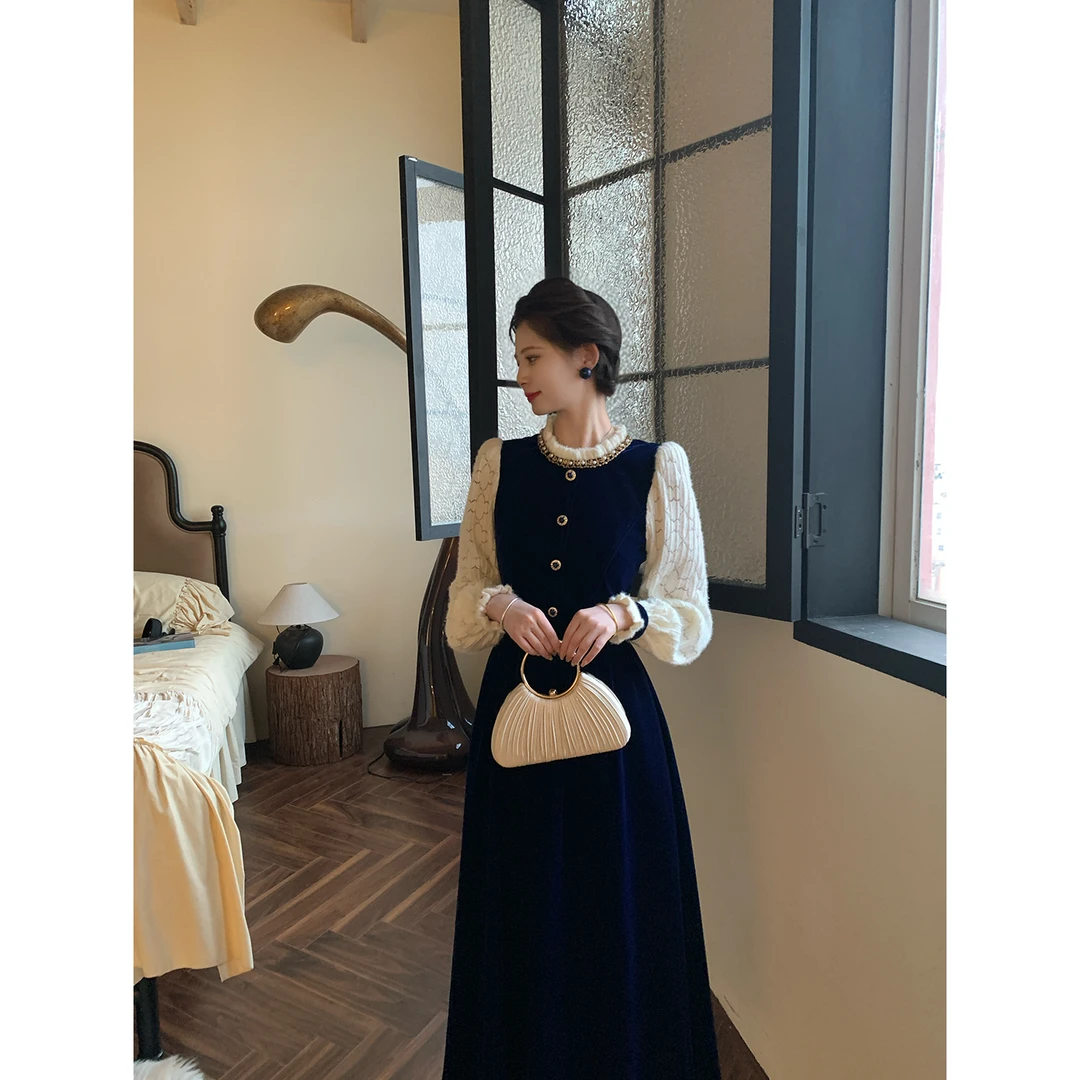 一生罗曼【蔚蓝宝石】法式甜美高级感财阀千金女装气质连衣裙L1546