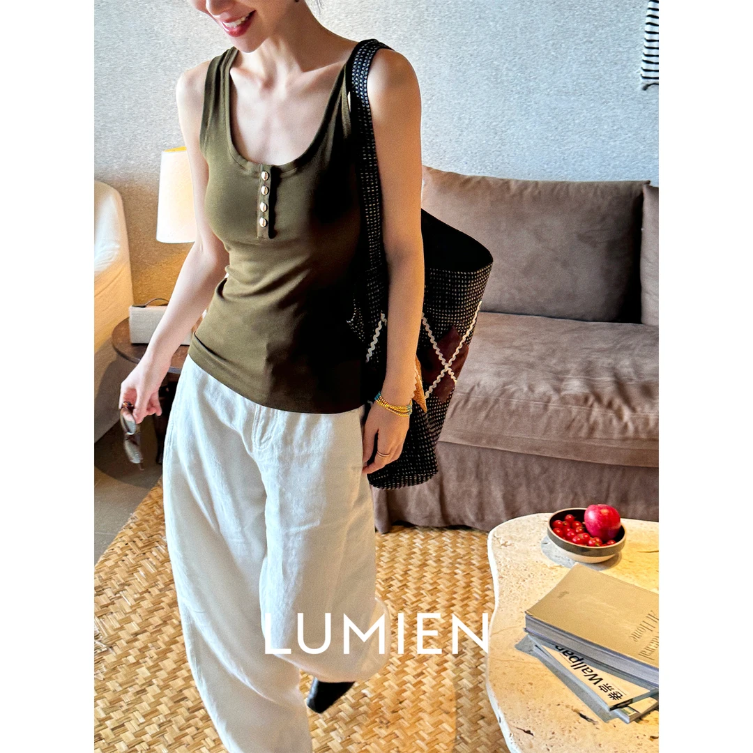 【LUMIEN】夏季新款三色金扣高回弹显瘦针织背心吊带上衣LX5CBB018