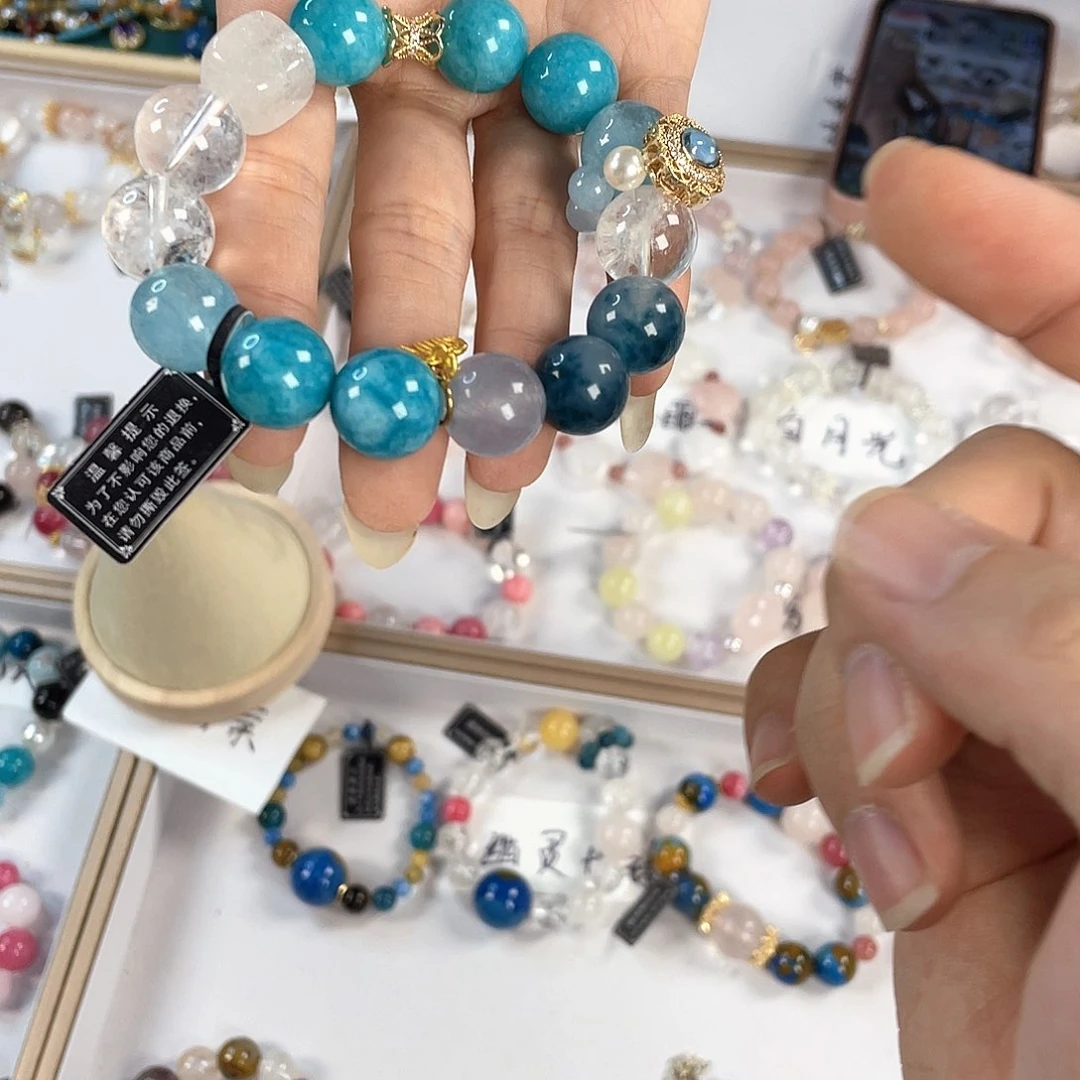 水晶手链银S925镀金镶嵌