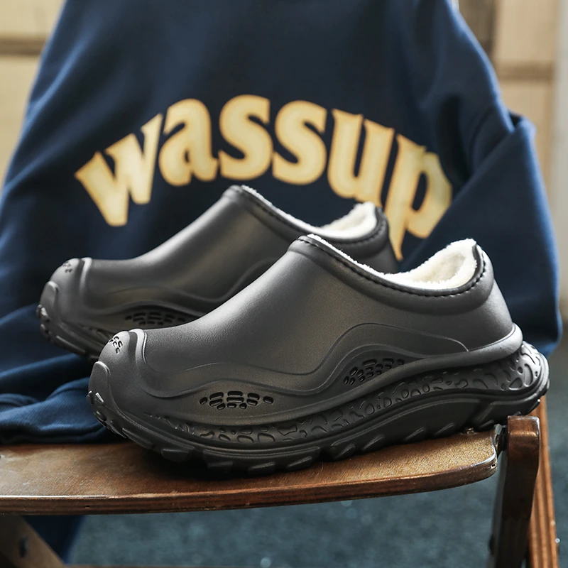 秋冬季情侣款保暖雪地靴韩式运动风拖休闲风居家外穿百搭款棉拖