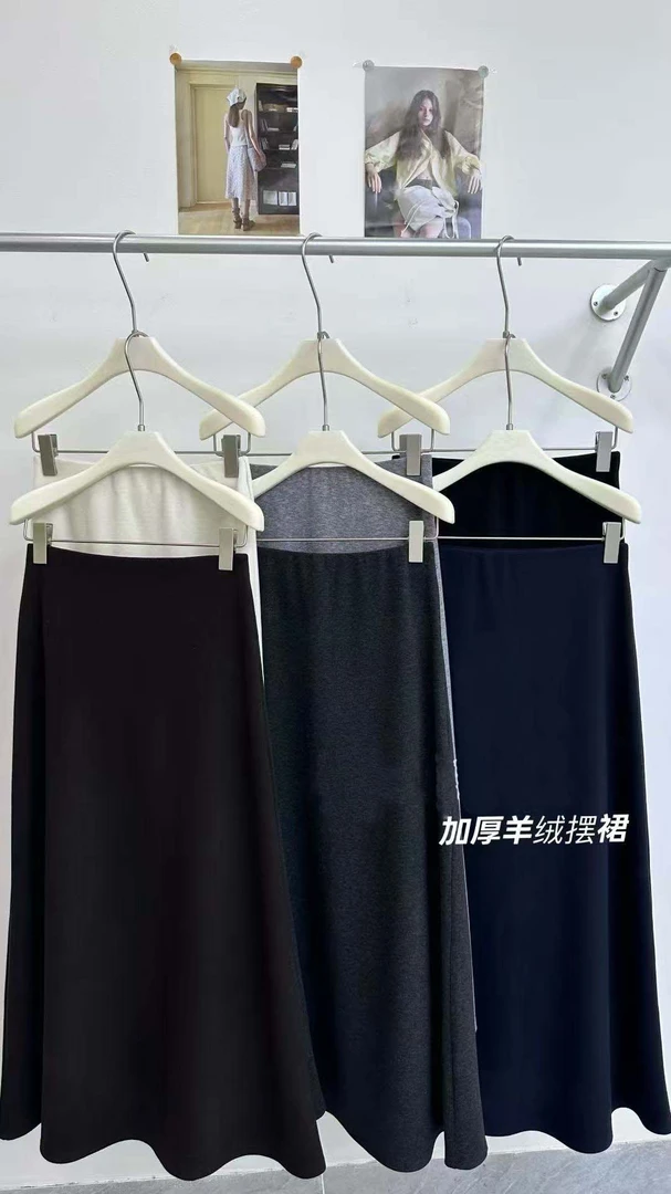 法式复古糯米羊绒毛呢料A字半身裙女秋冬垂感气质显瘦遮肚长裙子
