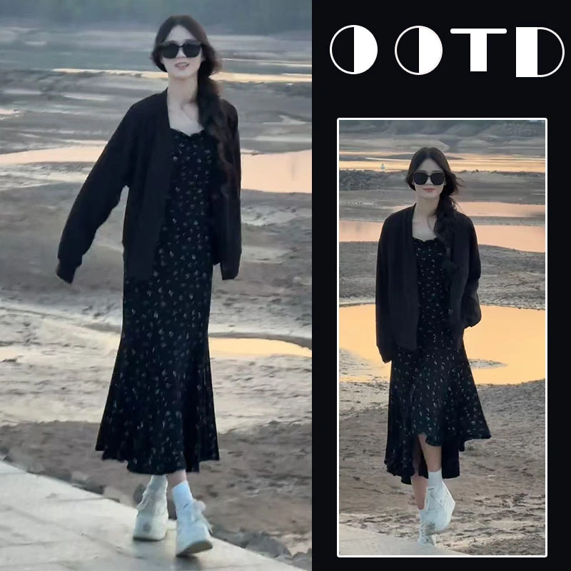 今年流行穿搭一整套女新款2025早秋气质碎花连衣裙百搭外套两件套