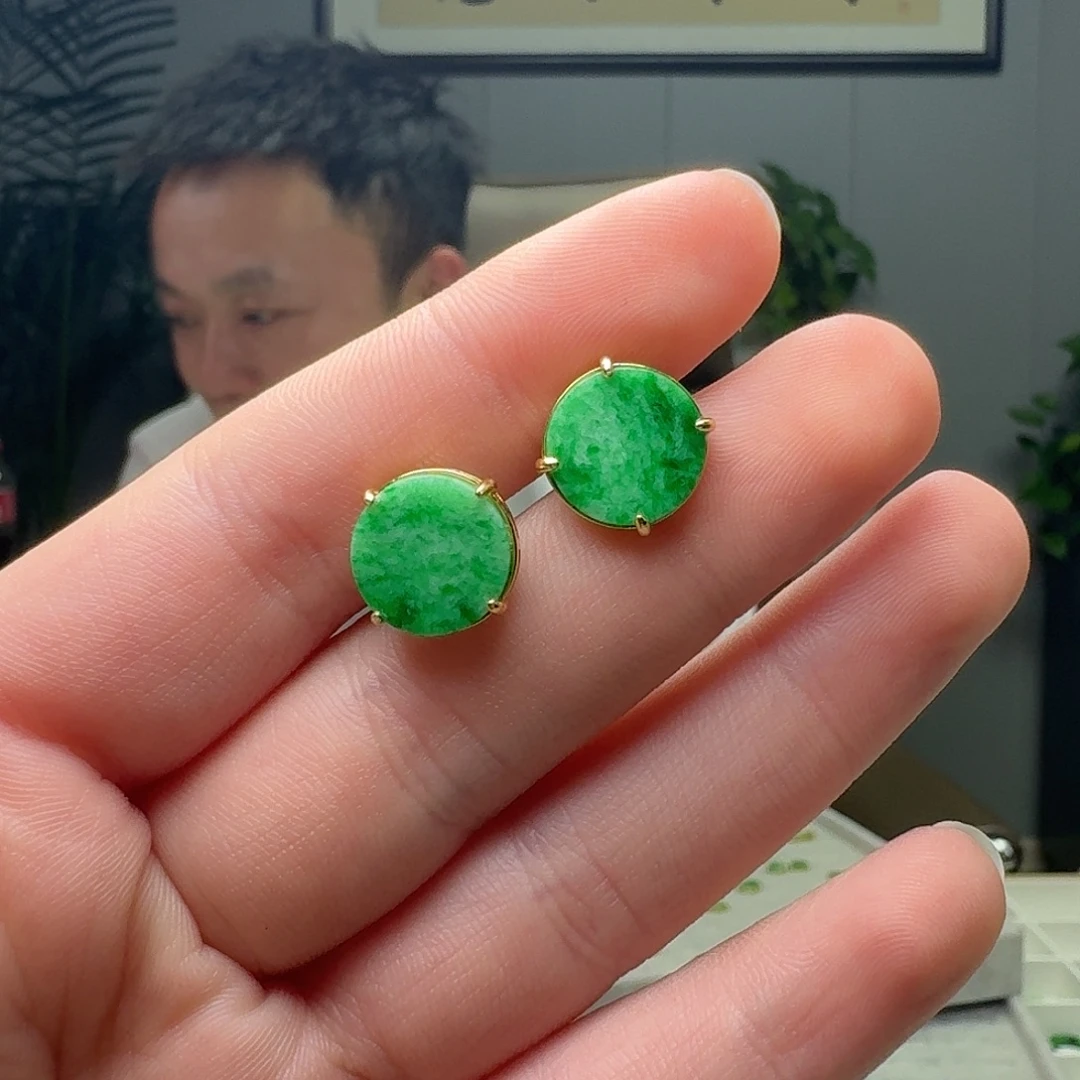 翡翠银S925镶嵌耳饰天然