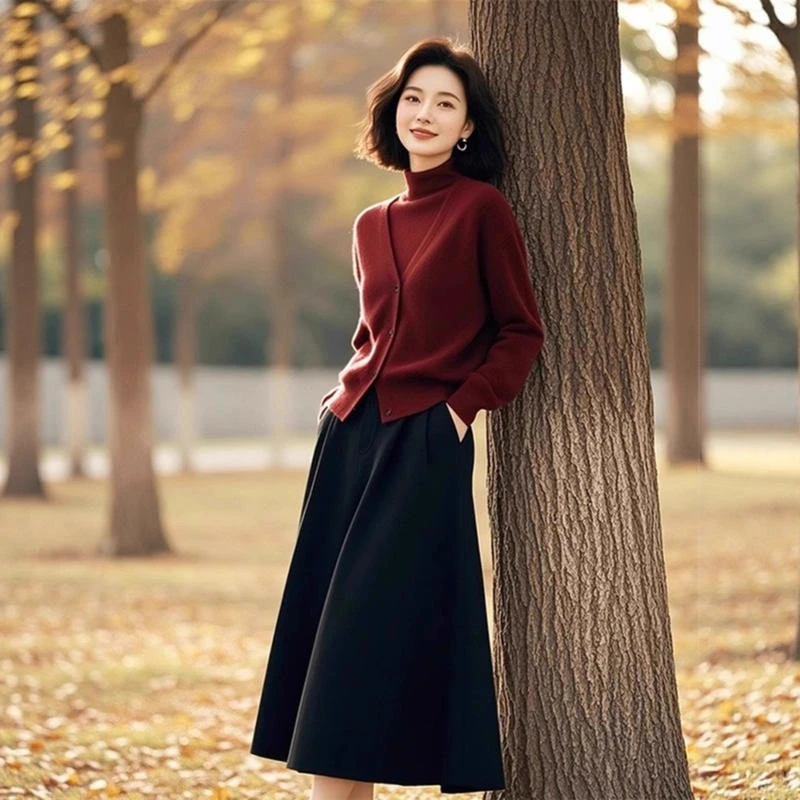 中年妈妈高端时尚搭配一整套高级感秋装气质减龄针织毛衣裙子套装