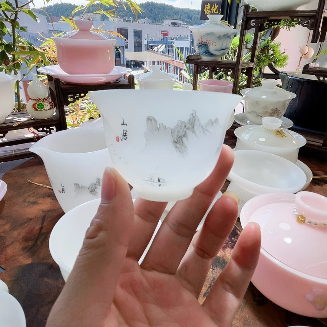 冰晶璞玉素烧水墨山居反口杯50ml