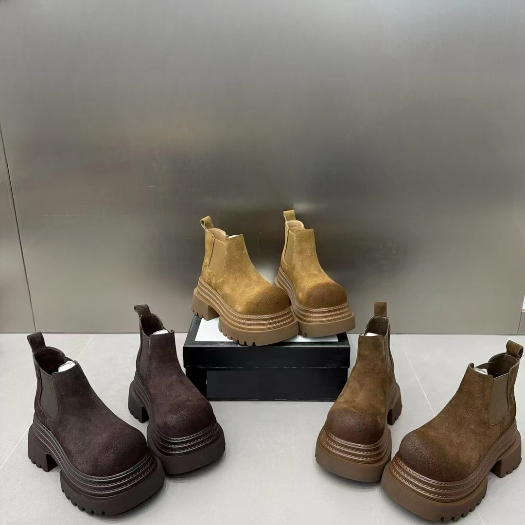 MSDD【8厘米】低帮短筒圆头切尔西靴休闲潮流靴子时尚女鞋英伦风