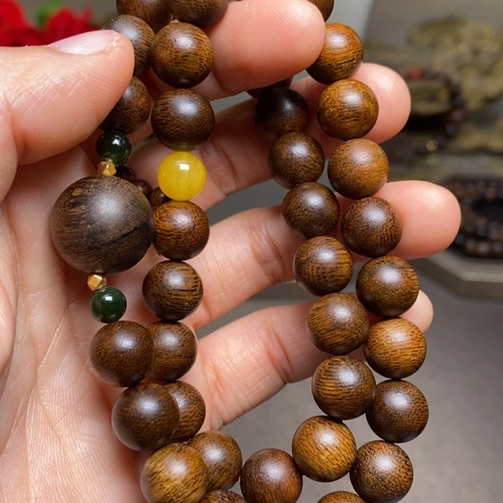 沉香手串越南芽庄白棋楠窖藏料限量款1.0➕瘤疤白棋楠1.6