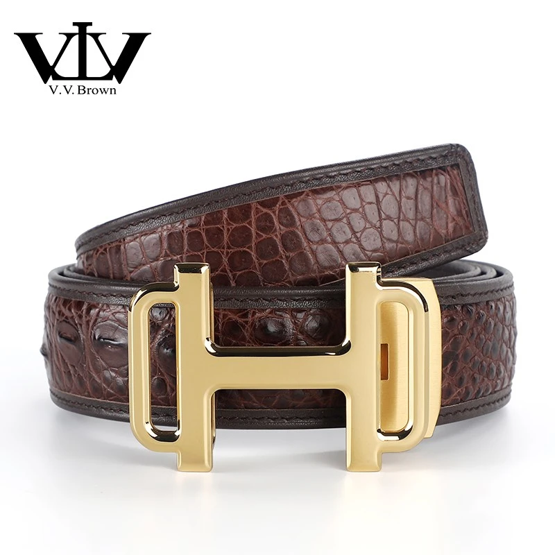 V.V.Brown 鳄鱼皮带高档鳄鱼皮皮带男士真鳄鱼皮裤带整皮不锈钢