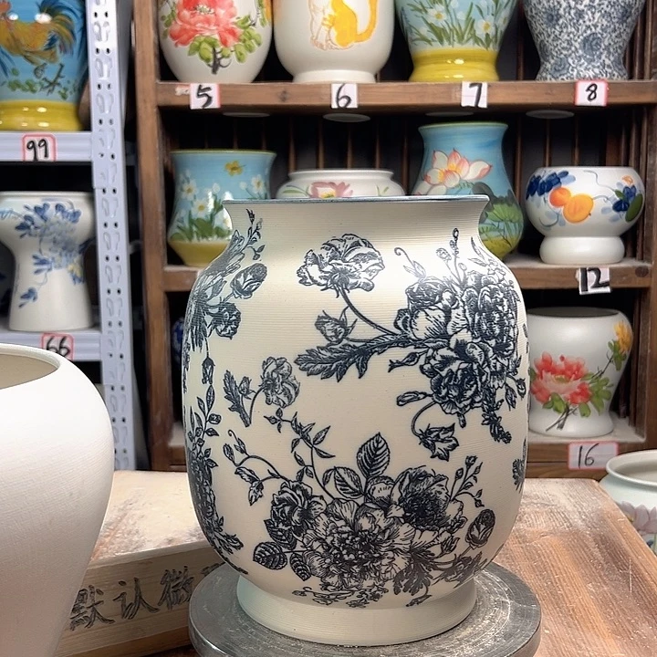 陶冬瓜高27复古牡丹陶瓷