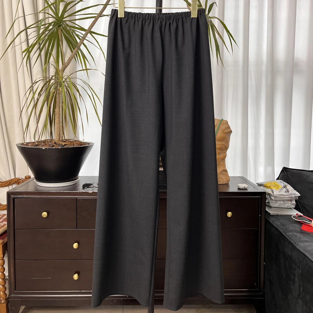 【十九服饰】百搭通勤深灰色羊毛混纺长裤女款