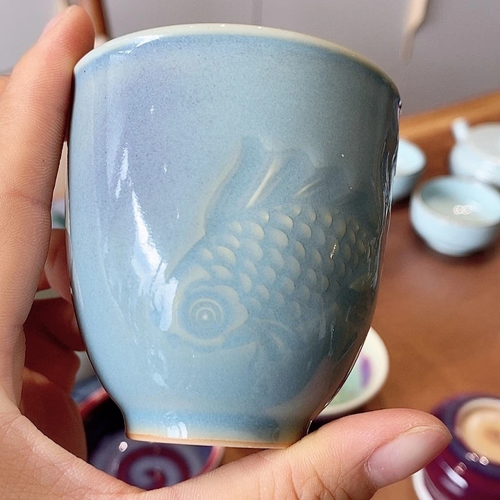 钧窑原矿金鱼杯11111