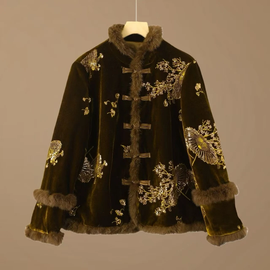 【金绣琼枝】T2331新中式外套刺绣亮片丝绒时尚