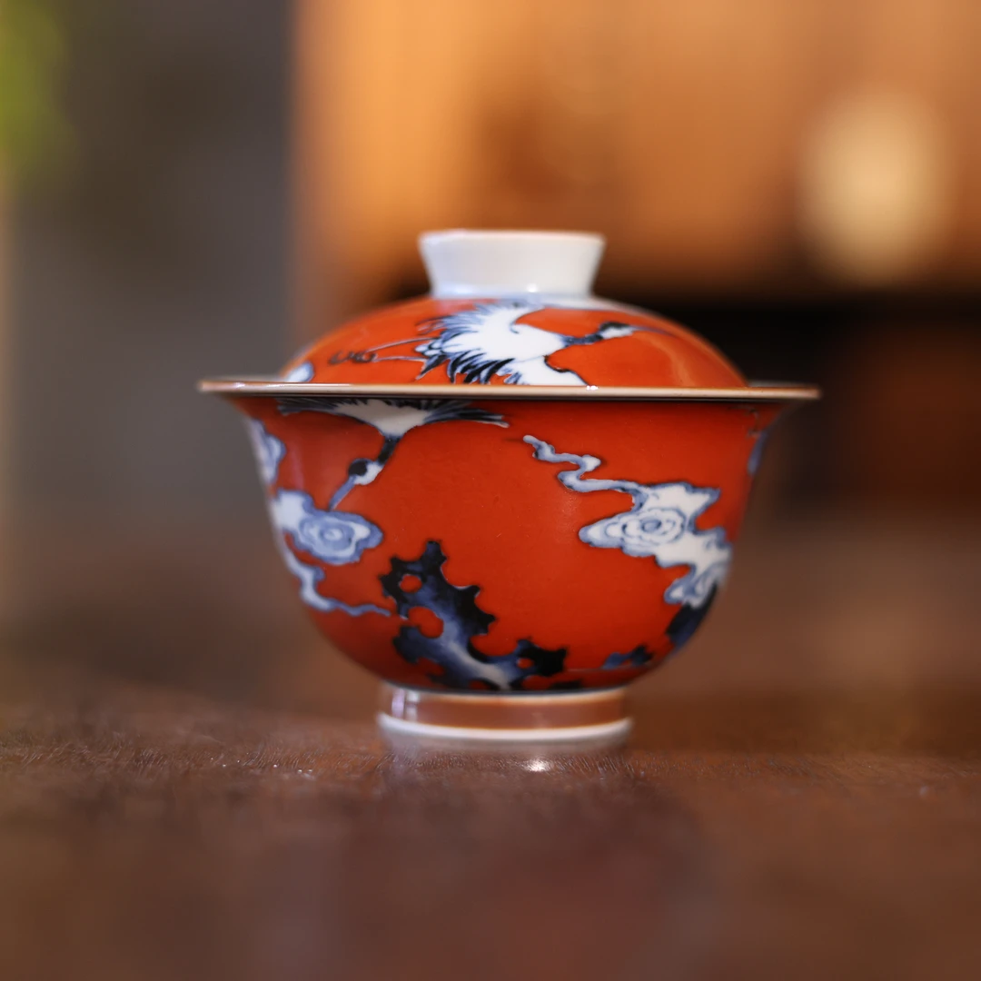 【小田甄陶】鹤鹿同春-霖溪山房-盖碗（霖溪0165）