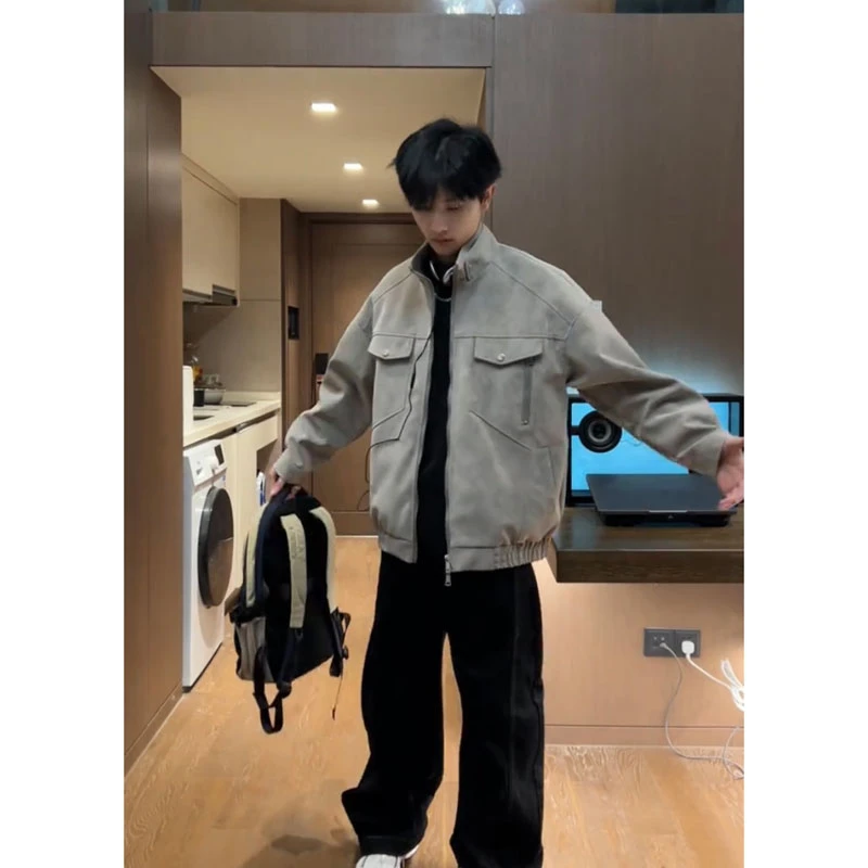 cleanfit2025春装新款高品质皮夹克美式休闲情侣宽松痞帅夹克外套