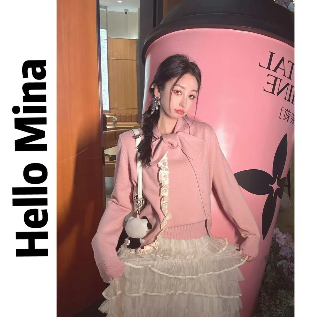 1427木耳边拼接针织开衫