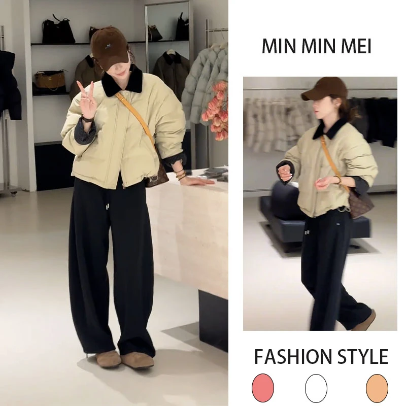 今年流行时尚一整套小个子冬装保暖百搭棉服显瘦加绒休闲裤两件套