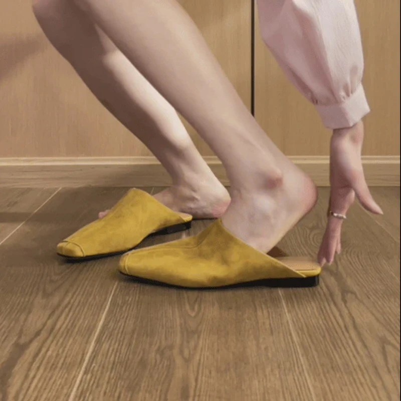 左樱先生巨软油菜花暖黄懒人拖鞋外穿女真皮凉鞋子2025夏新款防滑