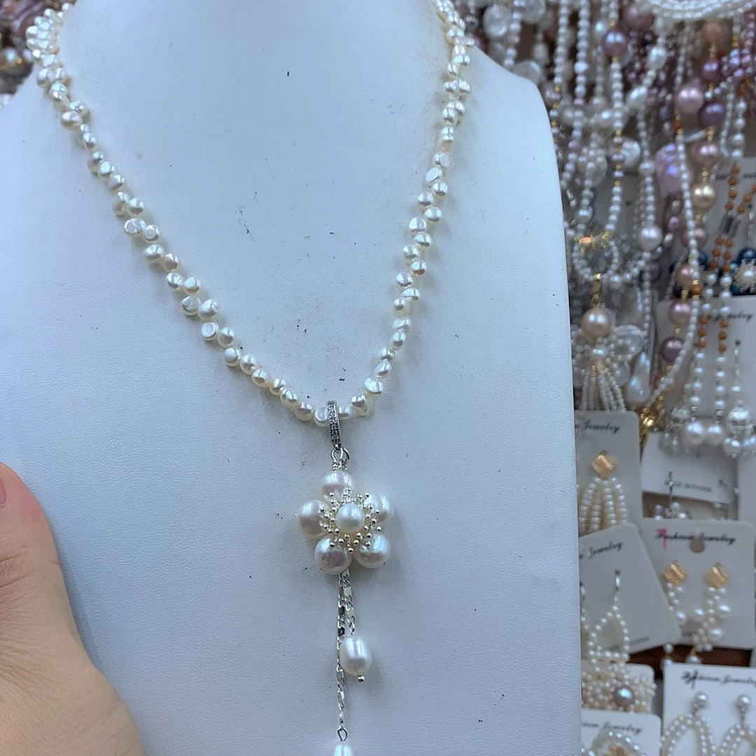 银S925镶嵌淡水珍珠项链耳饰