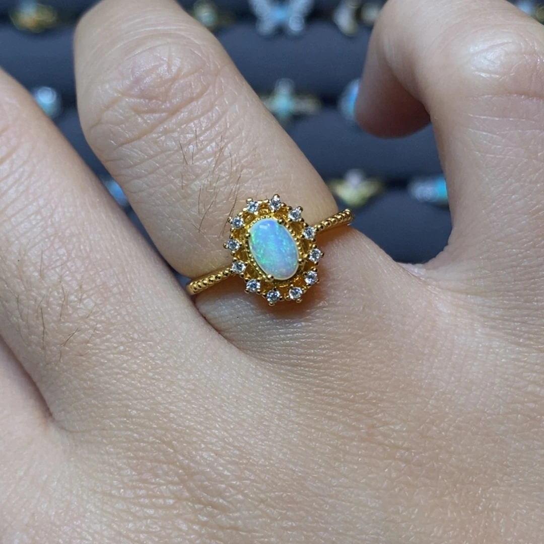 欧泊珠宝奇石银S925镶嵌戒指