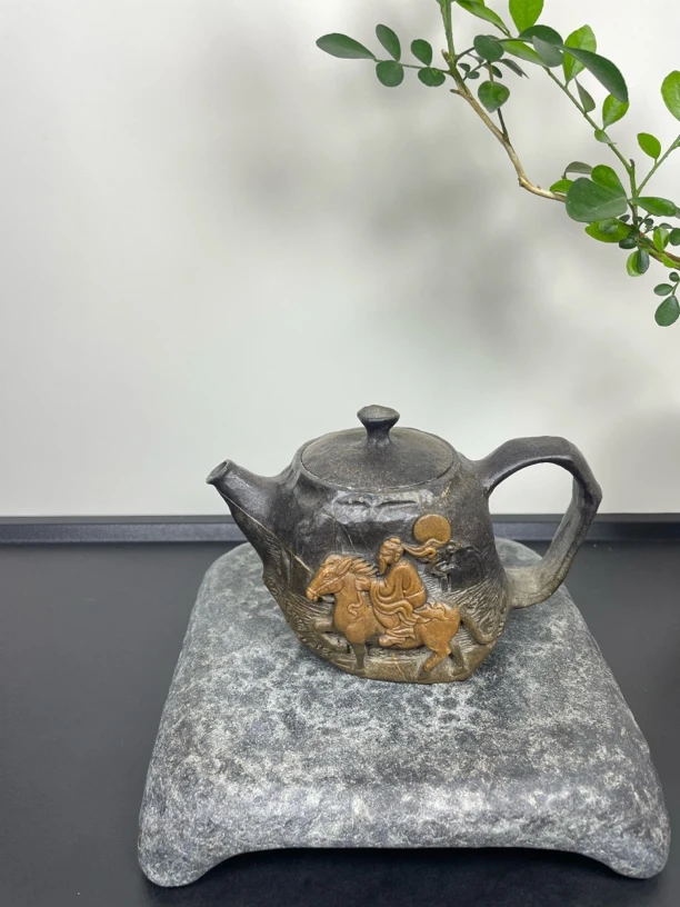 《萧何月下追韩信》200cc冰碛岩手工雕刻茶壶 孤品一物一拍高端茶器
