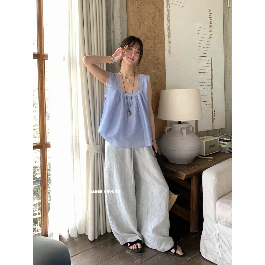 70652#IMISS#回头率爆表~韩系花边设计U领背心小衫（福利）