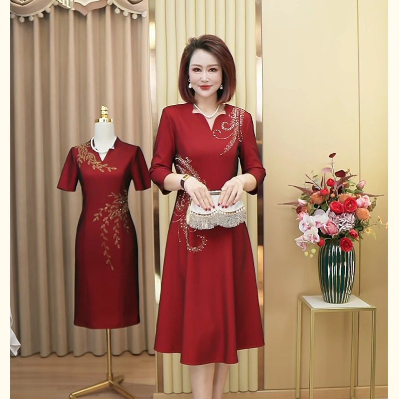 【吉祥如意】凤尾花摆裙喜婆婆喜妈妈装修身气质复古婚宴礼服中长款