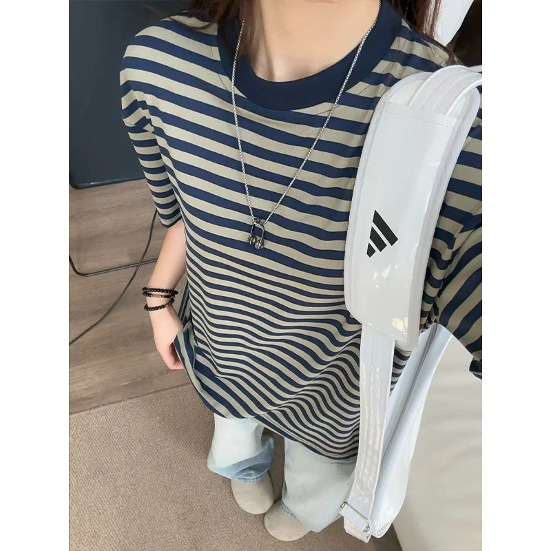 cleanfit撞色冰丝条纹t恤夏季男款潮牌短袖美式运动松弛感短袖