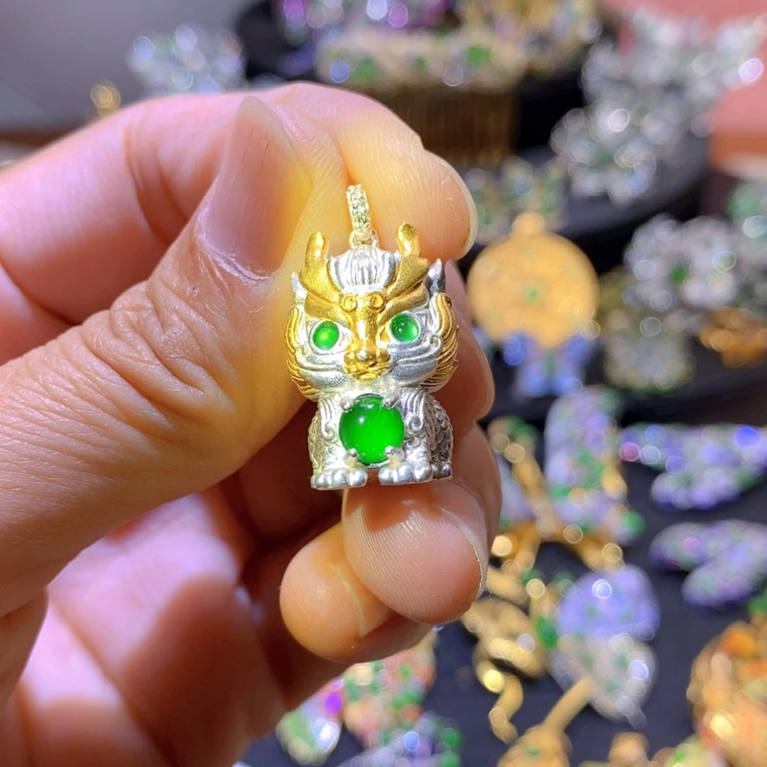 吊坠(不含链)银S925镶嵌翡翠