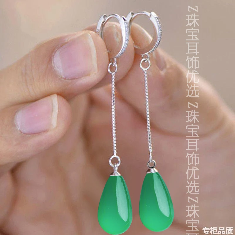 专柜正品s925纯银东陵玉耳环女轻奢小众高级感时尚耳坠爆款耳饰品
