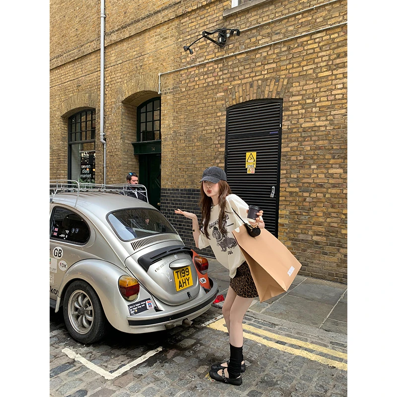 洋气衣服女韩系气质辣妹风短袖印花t恤上衣豹纹个性半身裙包臀裙