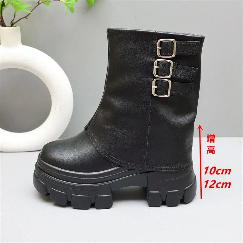 12cm超高跟裤管靴女2025秋冬加绒厚底内增高10公分小个子白色短靴