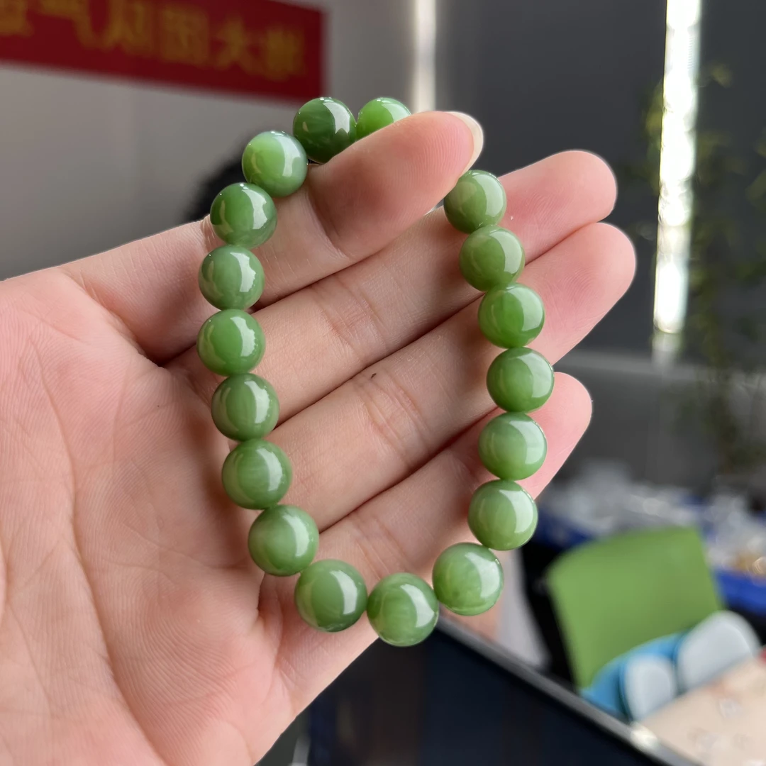 约10mm碧玉阳绿圆珠单圈手串