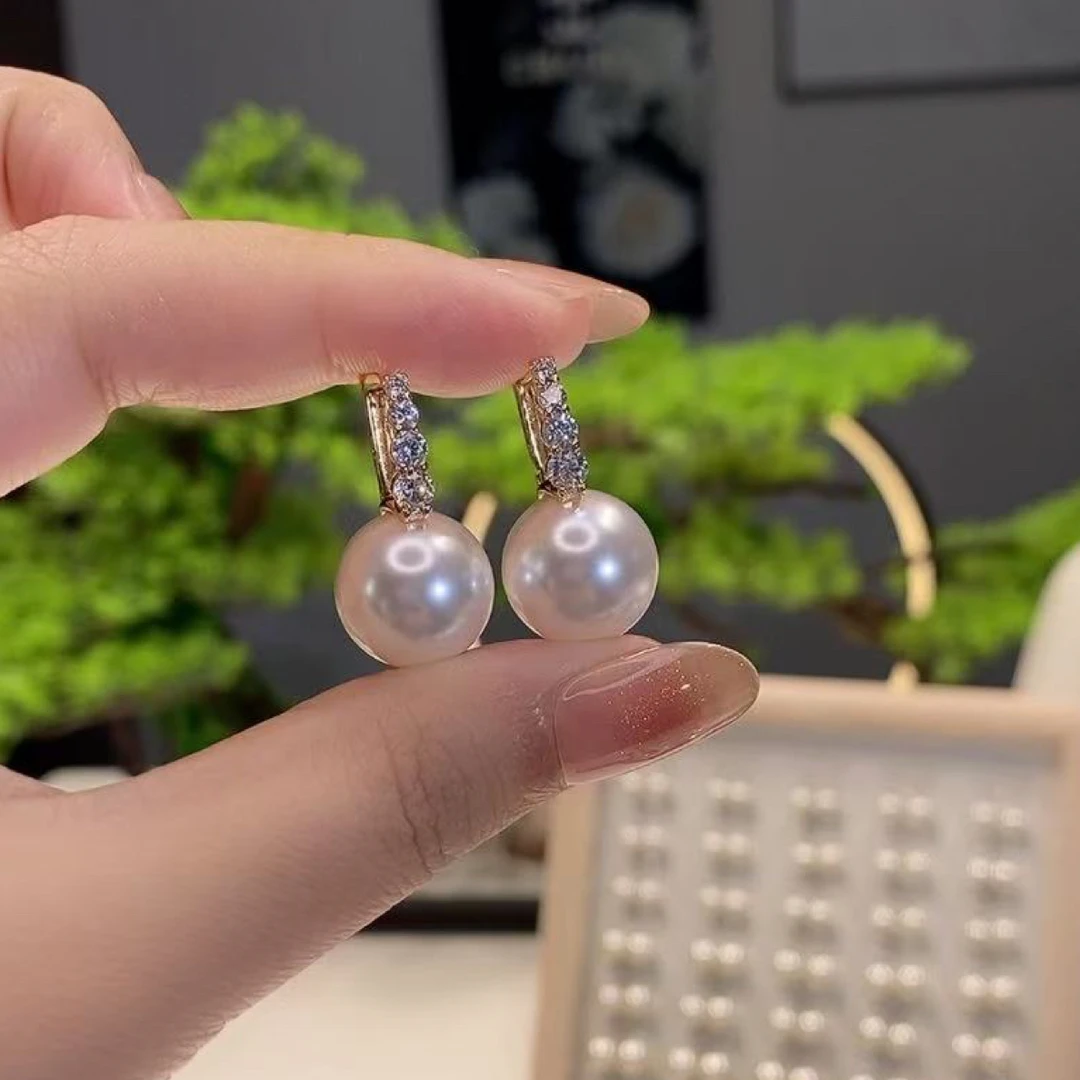 铜合金耳饰 微镶珠珠耳扣新款气质耳百搭饰轻奢小众设计感耳坠女