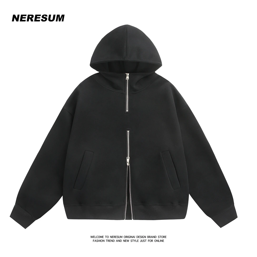 NERESUM长袖卫衣2025新款美式复古设计感双拉链潮牌运动帽衫