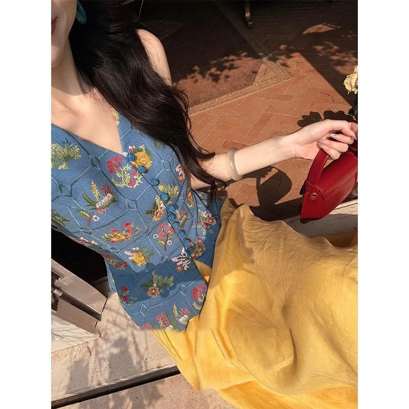 财阀千金多巴胺风格衣服夏季新中式国风马甲背心甜美可爱风格套装