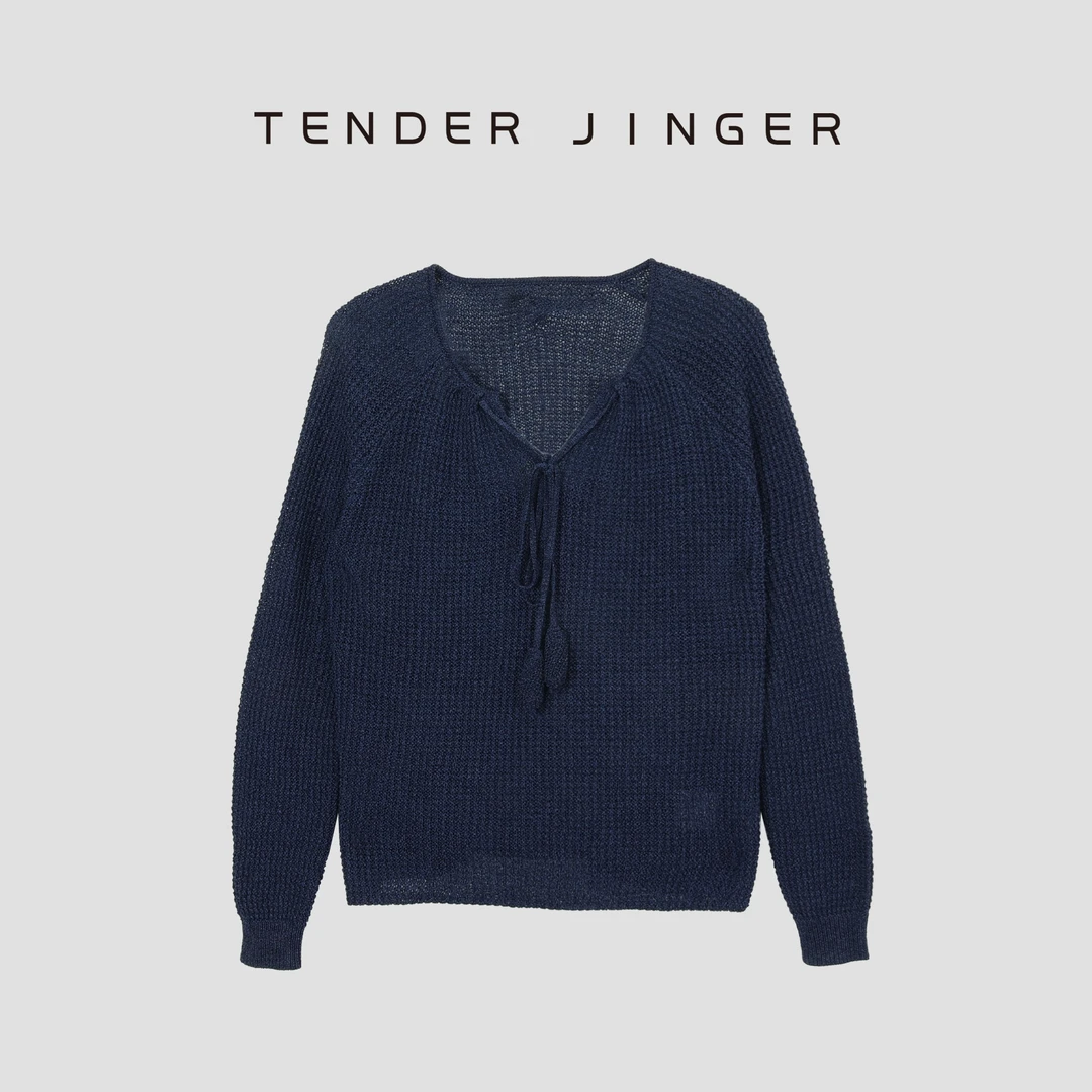 Tender Jinger【专柜】和纸纱镂空肌理系带针织衫T51BBS80090
