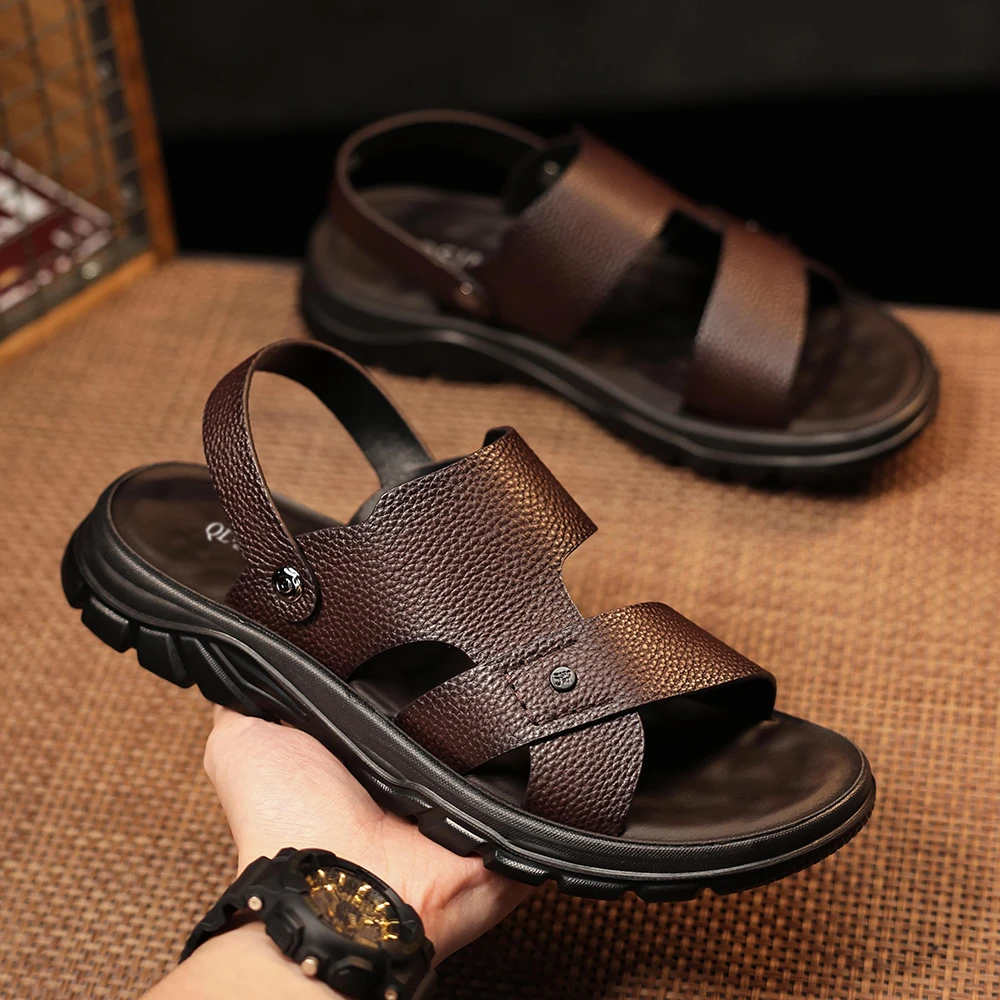 群狼·世家粒面皮注压鞋防水露趾套筒沙滩鞋休闲男春日慢人风凉鞋