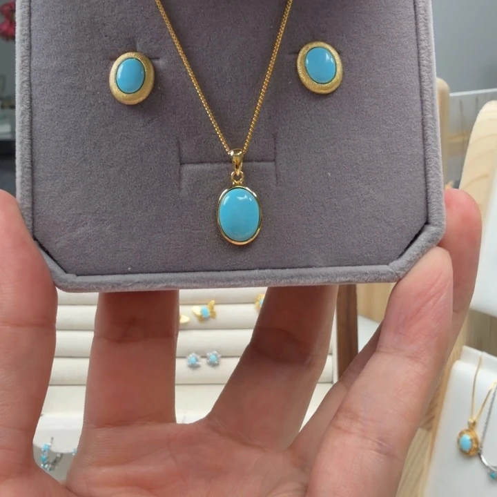 绿松石银S925镶嵌吊坠(赠链)绿松石套装