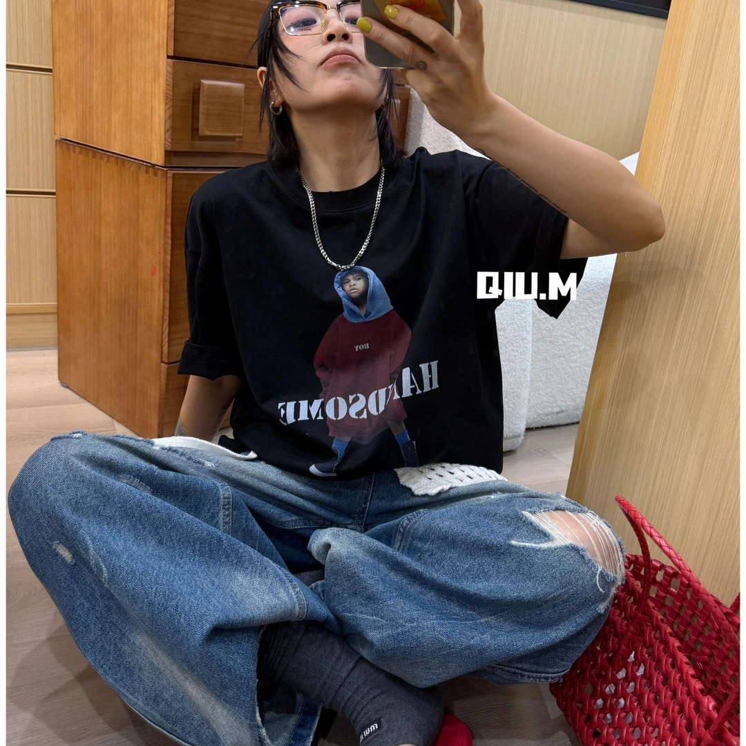 【QM】.大版T.宽松时尚款洋气高级感穿搭休闲夏季新款小孩印花字母