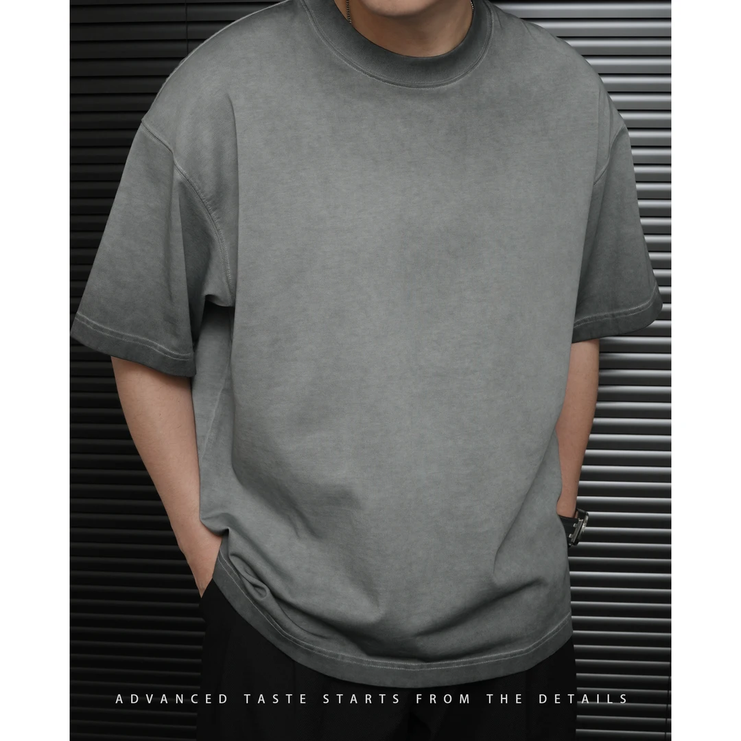 【大头叔叔】春季复古做旧渐变扎染纯棉圆领T恤宽松男短袖DDT2163