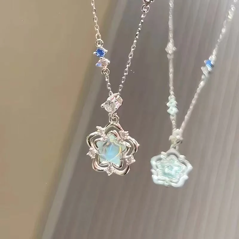 精致海洋之心项链女幻彩爱心ins新款学生高级轻奢小众设计锁骨链
