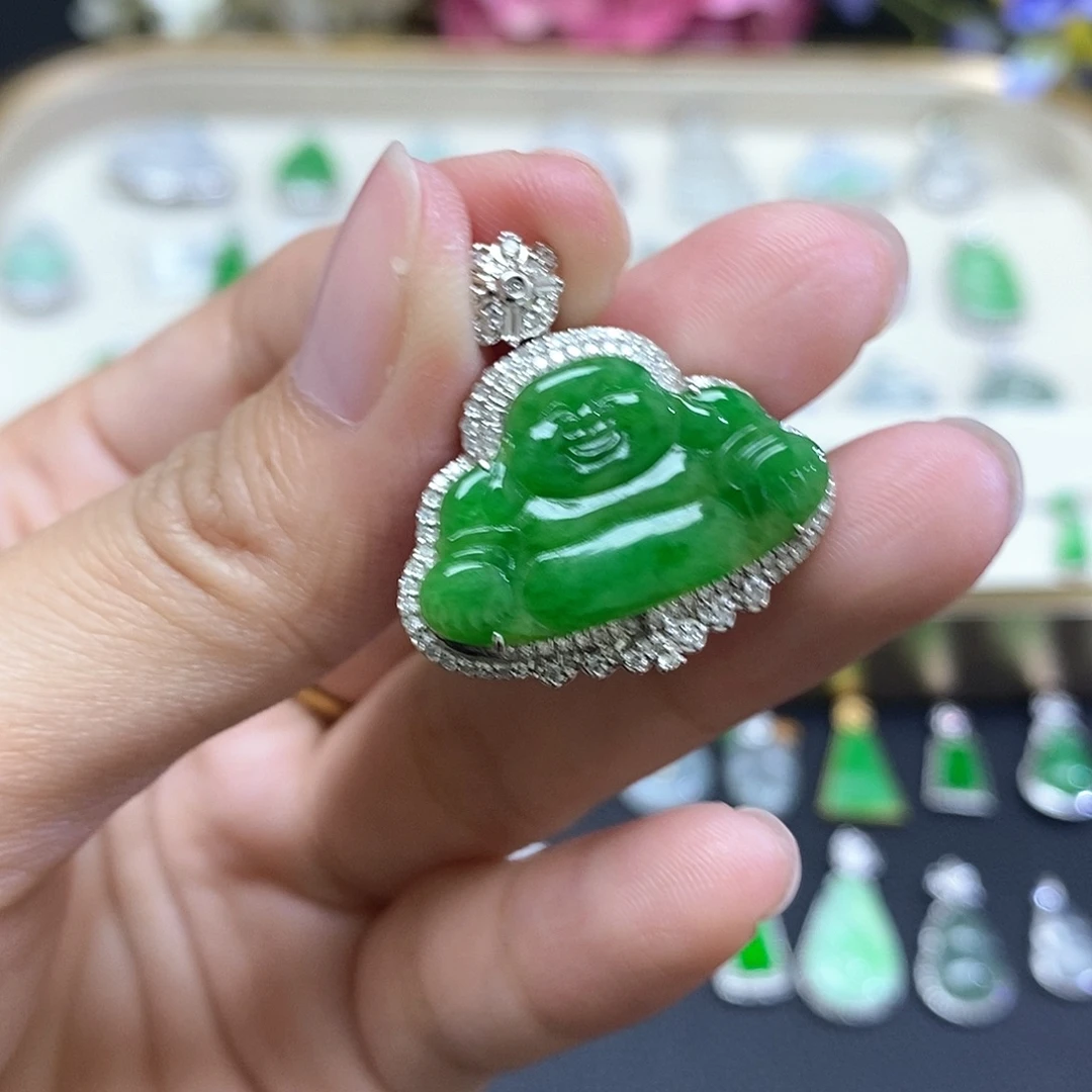翡翠18K金镶嵌吊坠(不含链)