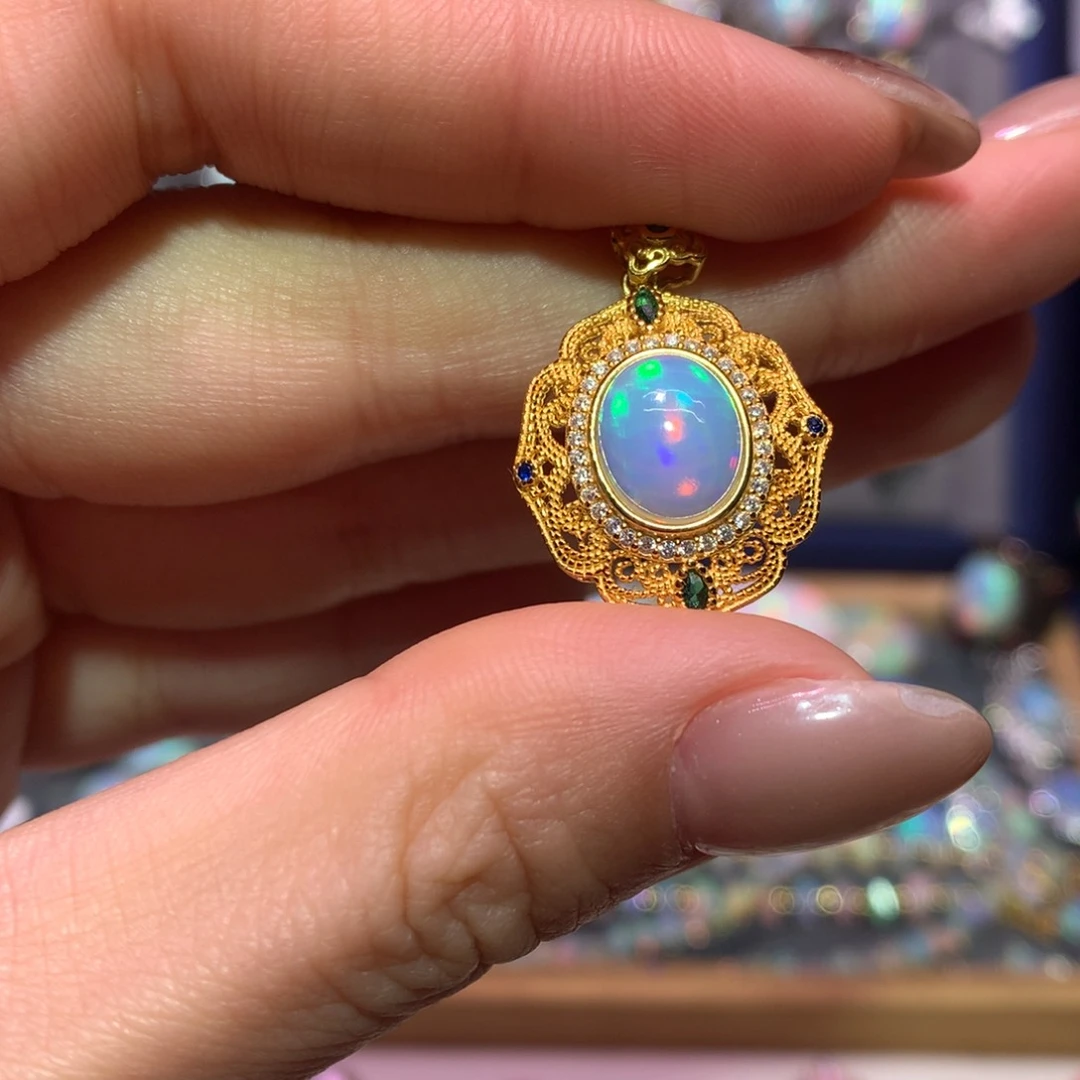 银S925镀金镶嵌欧泊吊坠款式