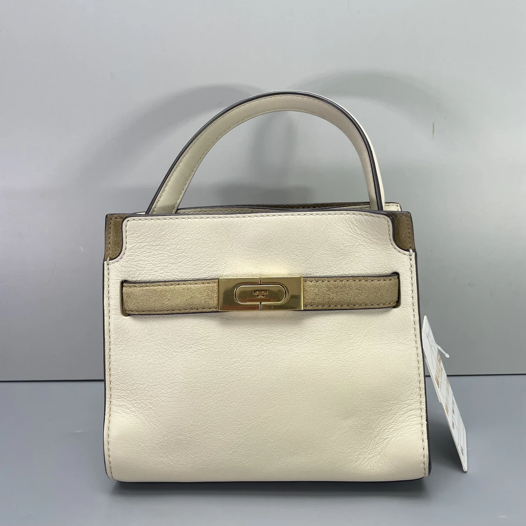 90新 TORY BURCH/汤丽柏琦 Double Lee白色迷你手提包18*16*8cm