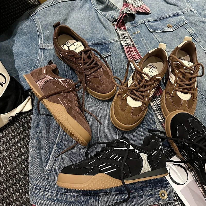 TS休闲鞋2024秋季新款圆头系带潮流时尚百搭厚底简约板鞋