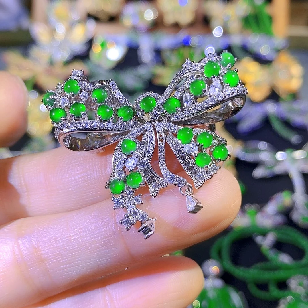 吊坠(不含链)银S925镶嵌翡翠