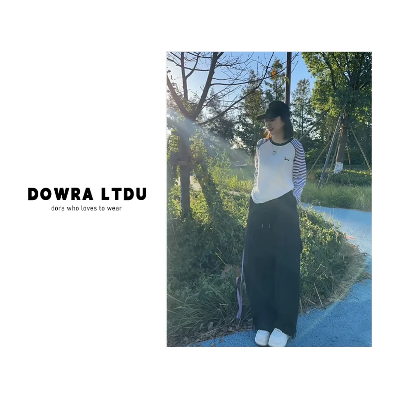 朵拉【休闲派对】2025年秋季新款圆领小狗刺绣条纹百搭T恤243-0721